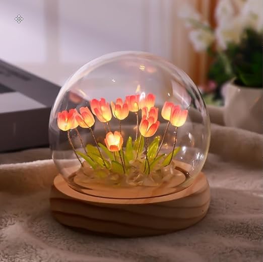 Night Lamp for Bedroom – LED Tulip Light with Wooden Base